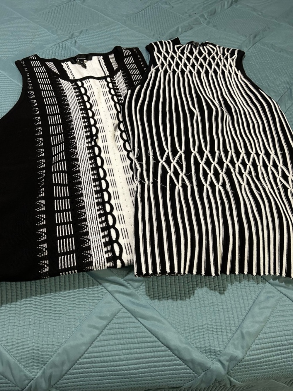 TWO Black & White Patterned Knit Tops - Set